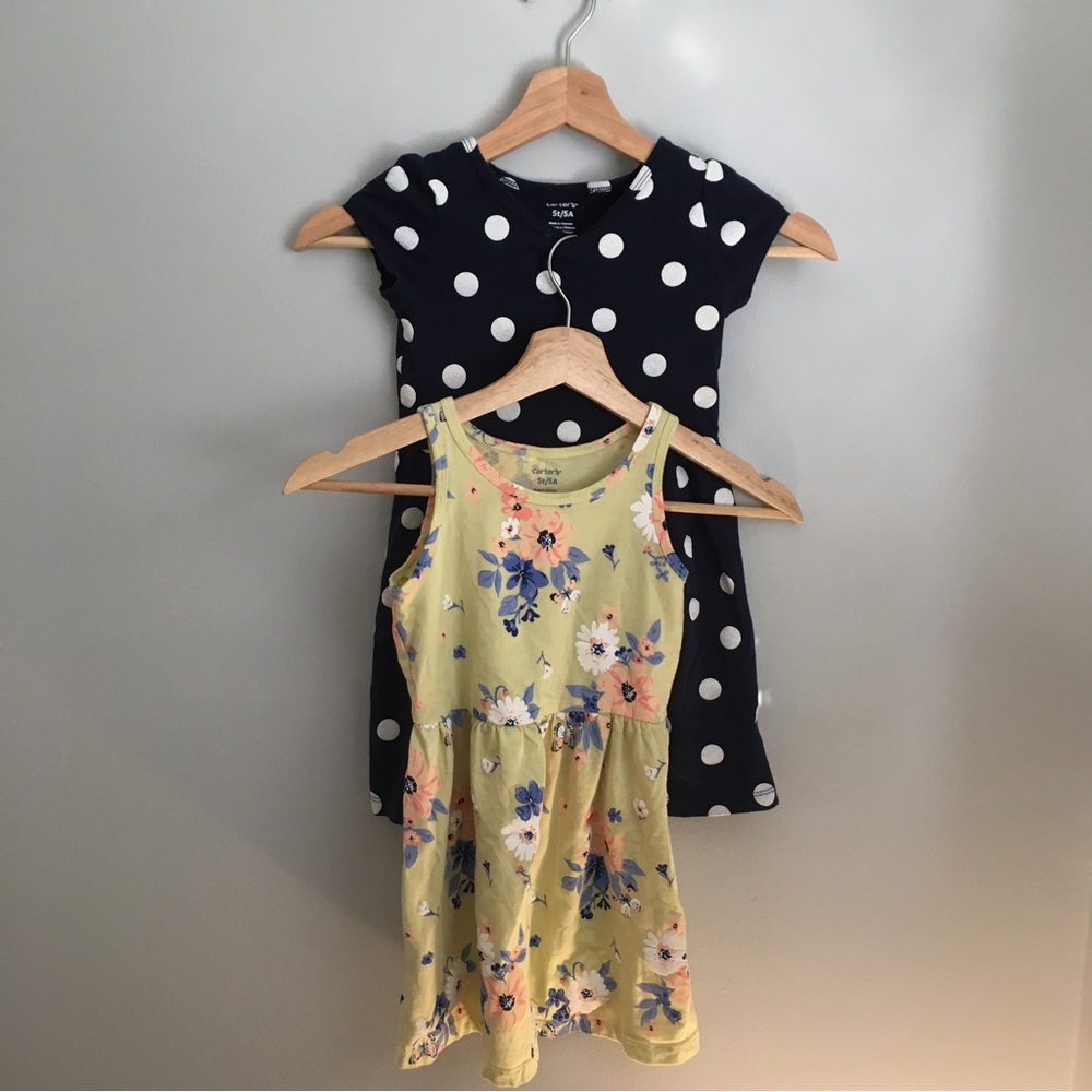 2-pack Carters 5T Dress- yellow floral and navy polka dots